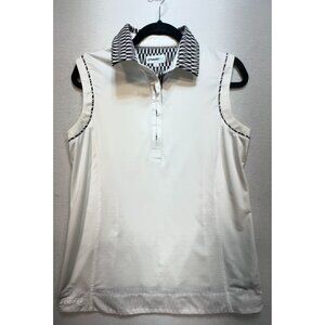 Chase54 Women's Henley Tank Top Stretch Size Large White Sleeveless Activewear